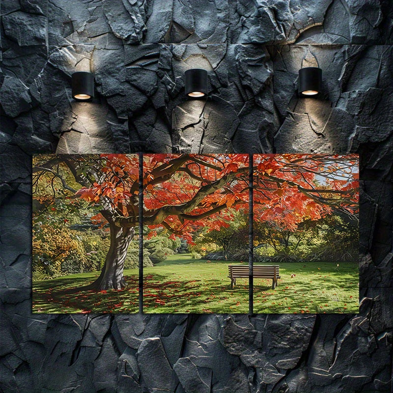 3pcs Vibrant Autumn Red Maple Tree Wall Art Set Canvas Framed 60x90cm - High Quality Print 100% Australian Made Wall Canvas Ready to Hang