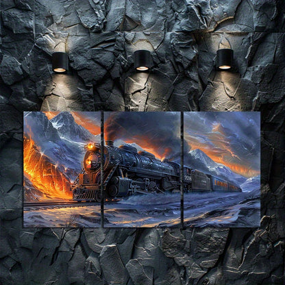3pcs Vivid Mountain Landscape with Train Wall Art Set Canvas Framed 50x70cm - High Quality Print 100% Australian Made Wall Canvas Ready to Hang