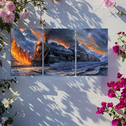 3pcs Vivid Mountain Landscape with Train Wall Art Set Canvas Framed 60x90cm - High Quality Print 100% Australian Made Wall Canvas Ready to Hang