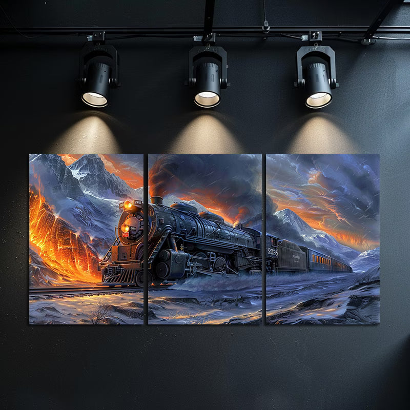 3pcs Vivid Mountain Landscape with Train Wall Art Set Canvas Framed 60x90cm - High Quality Print 100% Australian Made Wall Canvas Ready to Hang