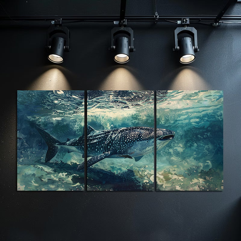 3pcs Whale Shark Ocean Scene Wall Art Set Canvas Framed 50x70cm - High Quality Print 100% Australian Made Wall Canvas Ready to Hang