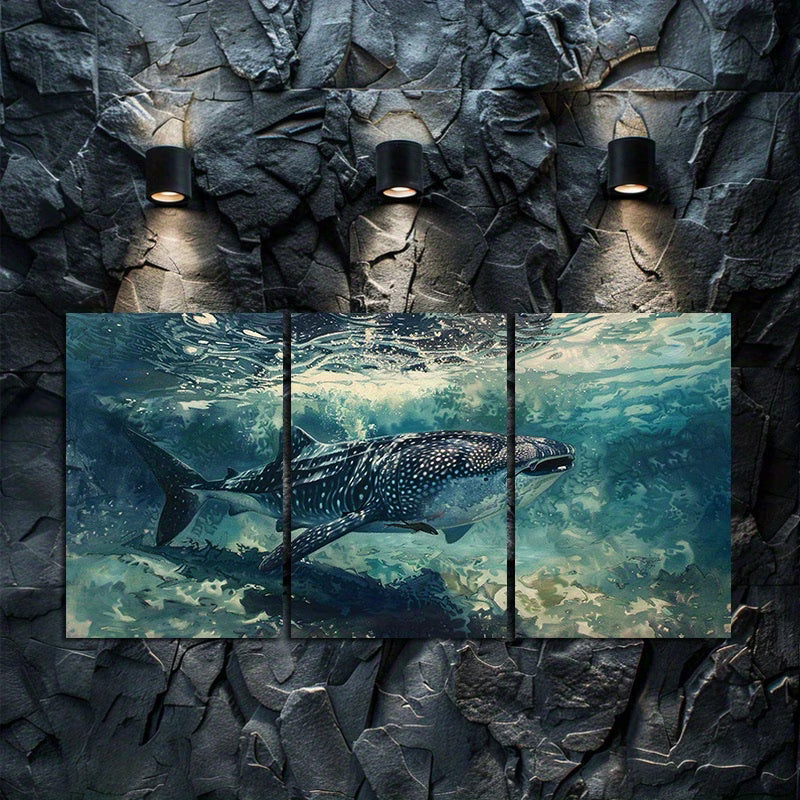 3pcs Whale Shark Ocean Scene Wall Art Set Canvas Framed 50x70cm - High Quality Print 100% Australian Made Wall Canvas Ready to Hang