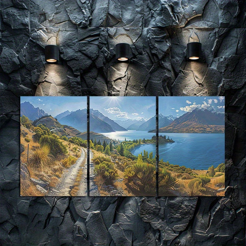 3pcs Lake Wakatipu New Zealand Landscape Wall Art Set Canvas Framed 50x70cm - High Quality Print 100% Australian Made Wall Canvas Ready to Hang