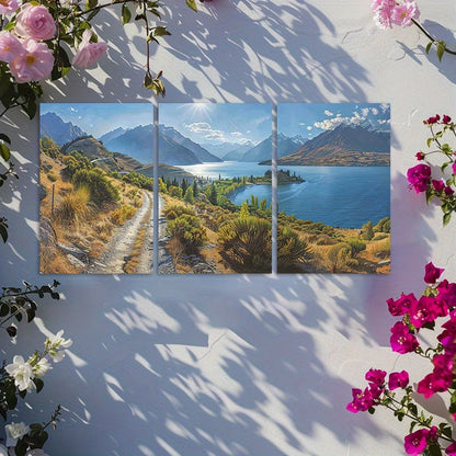 3pcs Lake Wakatipu New Zealand Landscape Wall Art Set Canvas Framed 50x70cm - High Quality Print 100% Australian Made Wall Canvas Ready to Hang