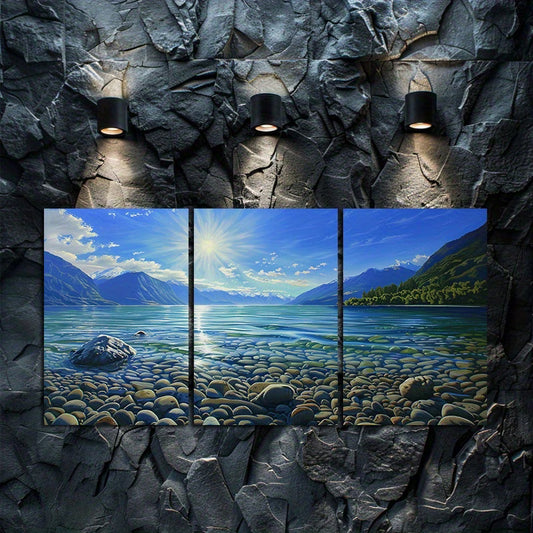 3pcs SunShine Over Lake Wakatipu in New Zealand Wall Art Set Canvas Framed 60x90cm - High Quality Print 100% Australian Made Wall Canvas Ready to Hang