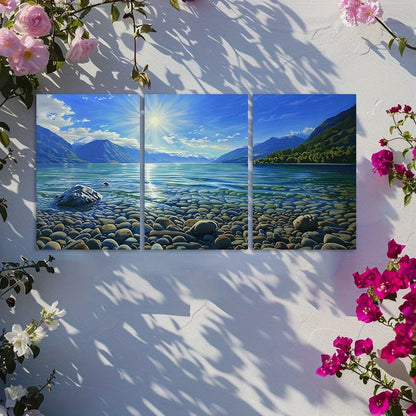3pcs SunShine Over Lake Wakatipu in New Zealand Wall Art Set Canvas Framed 50x70cm - High Quality Print 100% Australian Made Wall Canvas Ready to Hang