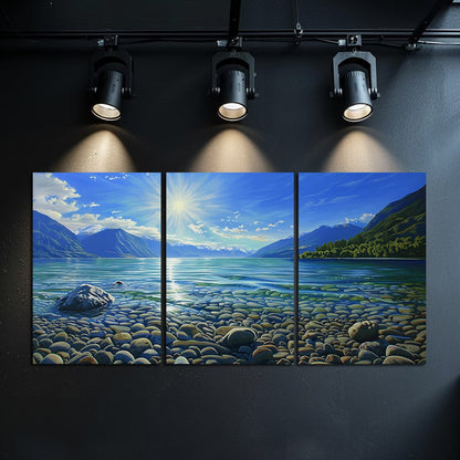 3pcs SunShine Over Lake Wakatipu in New Zealand Wall Art Set Canvas Framed 50x70cm - High Quality Print 100% Australian Made Wall Canvas Ready to Hang