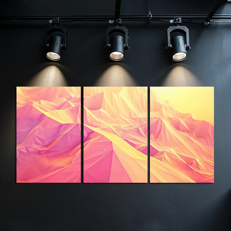 3pcs Modern Polygons in Yellow and Pink Abstract Wall Art Set Canvas Framed 50x70cm - High Quality Print 100% Australian Made Wall Canvas Ready to Hang