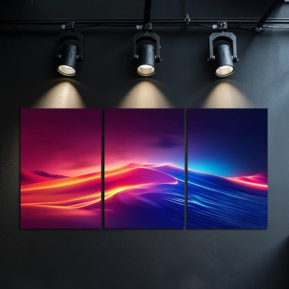 3pcs Vibrant Red, Blue, Orange Abstract Wave Wall Art Set Canvas Framed 60x90cm - High Quality Print 100% Australian Made Wall Canvas Ready to Hang