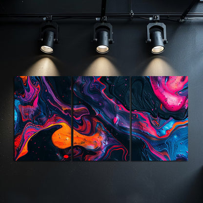 3pcs Abstract Swirls in Neon Red Orange & Violet Wall Art Set Canvas Framed 50x70cm - High Quality Print 100% Australian Made Wall Canvas Ready to Hang
