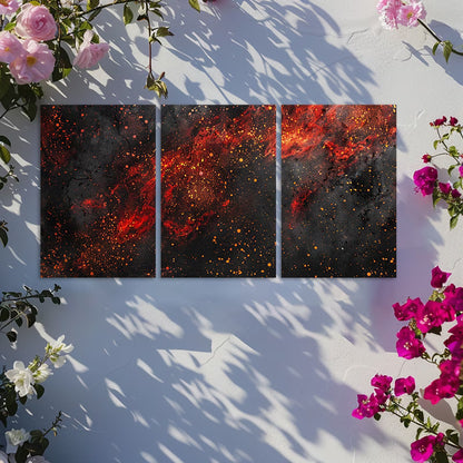 3pcs Abstract Red & Black Orange Accent Artwork Wall Art Set Canvas Framed 60x90cm - High Quality Print 100% Australian Made Wall Canvas Ready to Hang