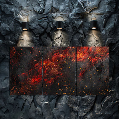 3pcs Abstract Red & Black Orange Accent Artwork Wall Art Set Canvas Framed 50x70cm - High Quality Print 100% Australian Made Wall Canvas Ready to Hang