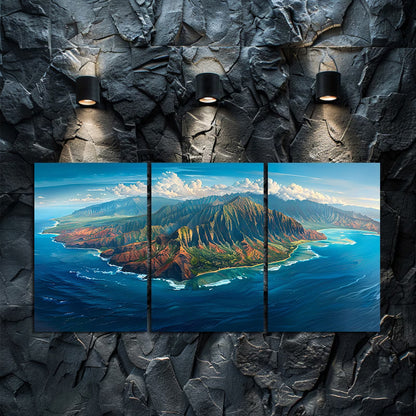 3pcs Scenic Aerial Island View Wall Art Set Canvas Framed 50x70cm - High Quality Print 100% Australian Made Wall Canvas Ready to Hang