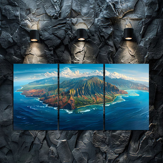 3pcs Scenic Aerial Island View Wall Art Set Canvas Framed 50x70cm - High Quality Print 100% Australian Made Wall Canvas Ready to Hang