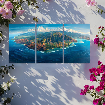 3pcs Scenic Aerial Island View Wall Art Set Canvas Framed 50x70cm - High Quality Print 100% Australian Made Wall Canvas Ready to Hang