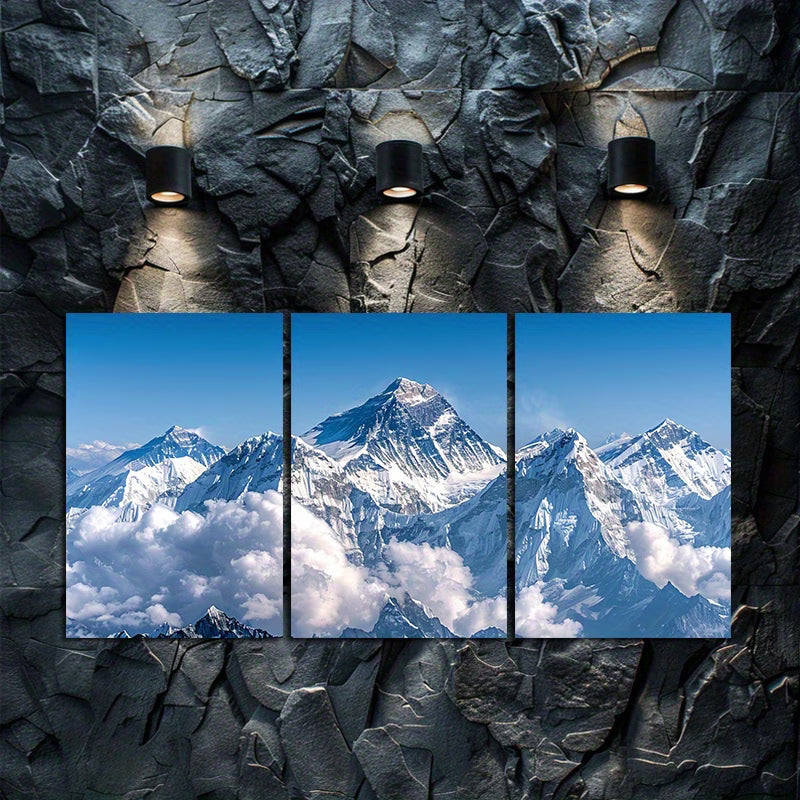 3pcs Aerial View of Mount Everest & Blue Sky Wall Art Set Canvas Framed 50x70cm - High Quality Print 100% Australian Made Wall Canvas Ready to Hang