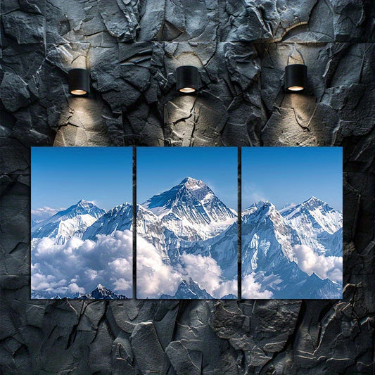 3pcs Aerial View of Mount Everest & Blue Sky Wall Art Set Canvas Framed 50x70cm - High Quality Print 100% Australian Made Wall Canvas Ready to Hang