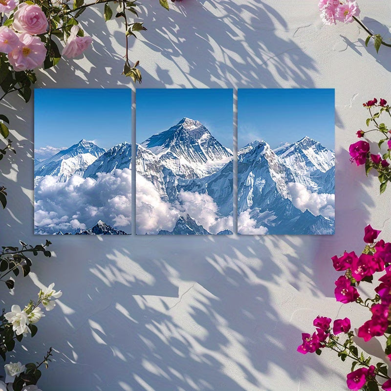 3pcs Aerial View of Mount Everest & Blue Sky Wall Art Set Canvas Framed 50x70cm - High Quality Print 100% Australian Made Wall Canvas Ready to Hang