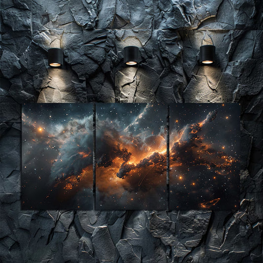 3pcs Space Nebula Cosmic Galaxy Wall Art Set Canvas Framed 50x70cm - High Quality Print 100% Australian Made Wall Canvas Ready to Hang