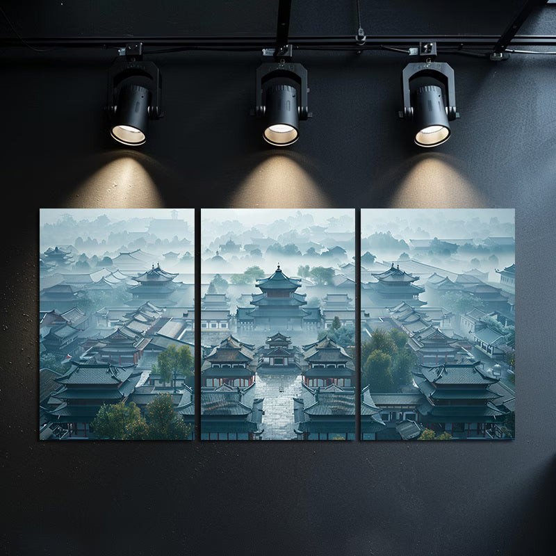 3pcs Ancient City Scene Illustration Wall Art Set Canvas Framed 60x90cm - High Quality Print 100% Australian Made Wall Canvas Ready to Hang