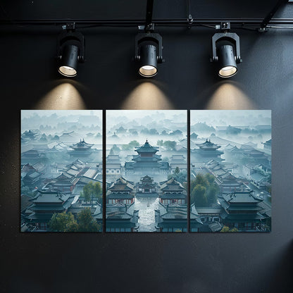 3pcs Ancient City Scene Illustration Wall Art Set Canvas Framed 60x90cm - High Quality Print 100% Australian Made Wall Canvas Ready to Hang