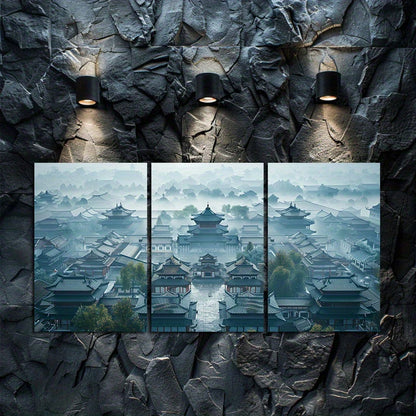 3pcs Ancient City Scene Illustration Wall Art Set Canvas Framed 60x90cm - High Quality Print 100% Australian Made Wall Canvas Ready to Hang