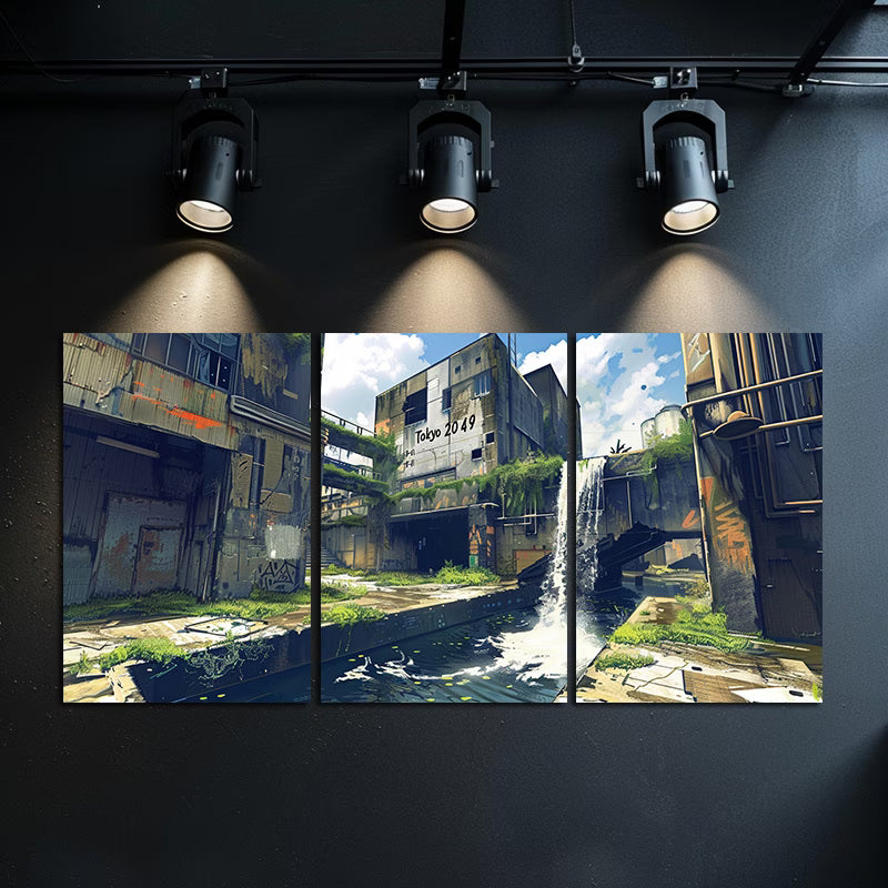 3pcs Urban Cityscape with Green Buildings Wall Art Set Canvas Framed 60x90cm - High Quality Print 100% Australian Made Wall Canvas Ready to Hang