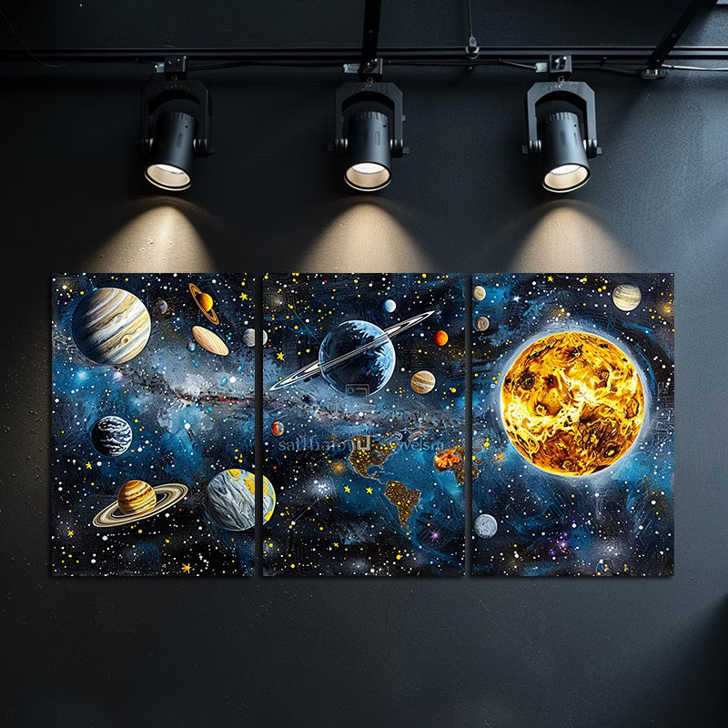 3pcs Artistic Planets and Rings Space Themed Wall Art Set Canvas Framed 60x90cm - High Quality Print 100% Australian Made Wall Canvas Ready to Hang