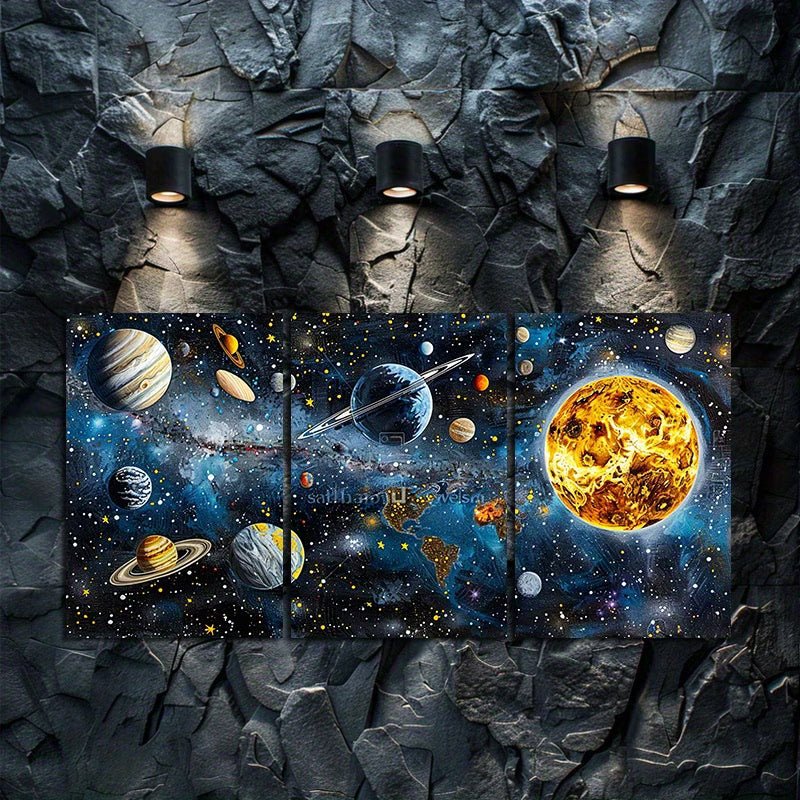 3pcs Artistic Planets and Rings Space Themed Wall Art Set Canvas Framed 60x90cm - High Quality Print 100% Australian Made Wall Canvas Ready to Hang