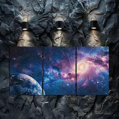 3pcs Earth Planet Orbits in Vastness of Space Wall Art Set Canvas Framed 50x70cm - High Quality Print 100% Australian Made Wall Canvas Ready to Hang