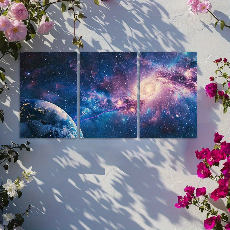 3pcs Cosmic Asteroid Belt & Alien Planet Design Wall Art Set Canvas Framed 60x90cm - High Quality Print 100% Australian Made Wall Canvas Ready to Hang