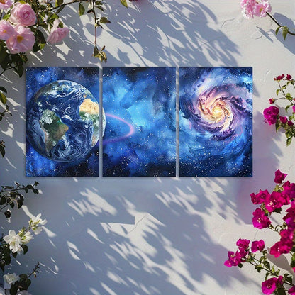 3pcs Earth Planet Space Theme Wall Art Set Canvas Framed 50x70cm - High Quality Print 100% Australian Made Wall Canvas Ready to Hang