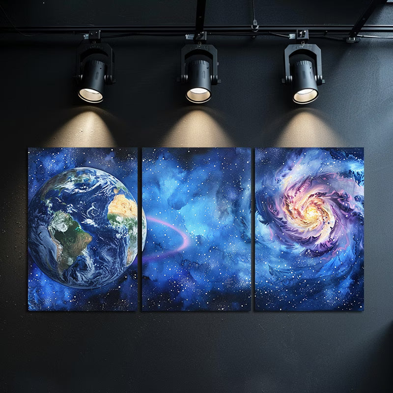 3pcs Earth Planet Space Theme Wall Art Set Canvas Framed 40x60cm - High Quality Print 100% Australian Made Wall Canvas Ready to Hang