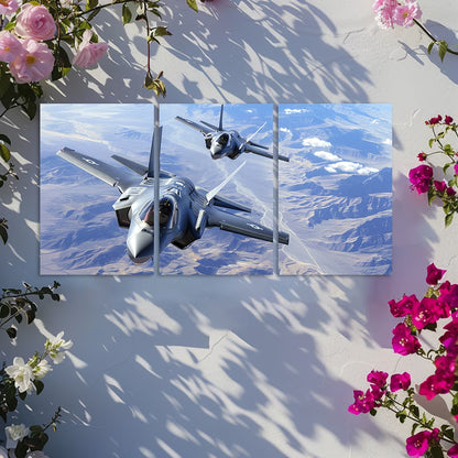 3pcs Fighter Jets Over America Wall Art Set Canvas Framed 50x70cm - High Quality Print 100% Australian Made Wall Canvas Ready to Hang