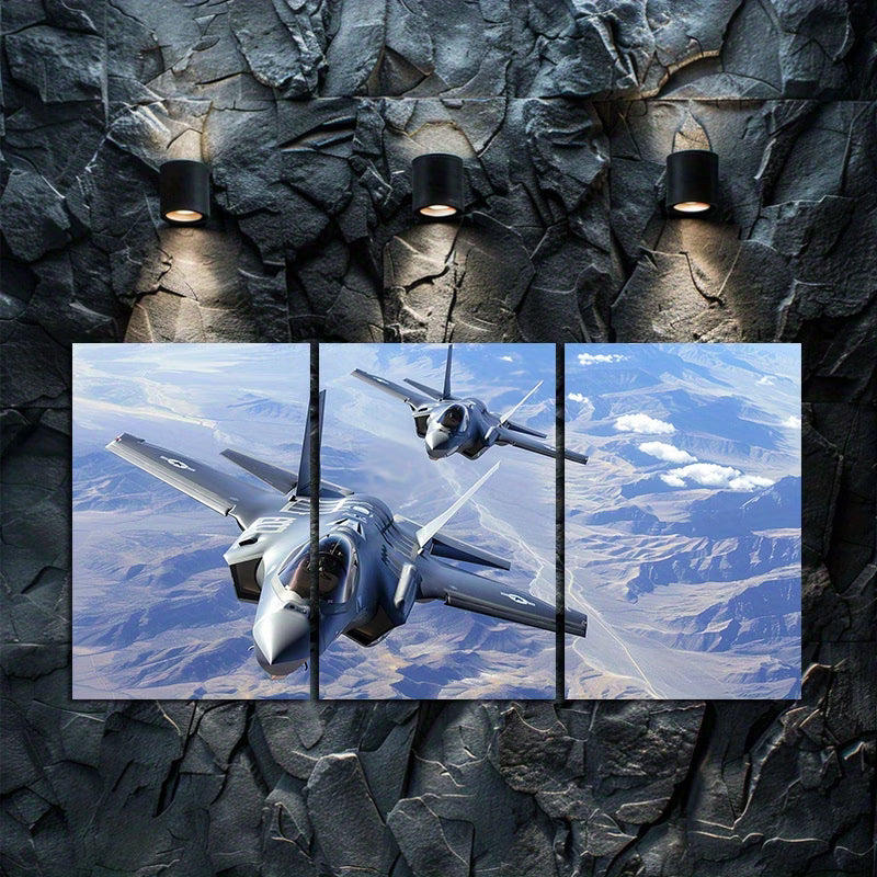 3pcs Fighter Jets Over America Wall Art Set Canvas Framed 50x70cm - High Quality Print 100% Australian Made Wall Canvas Ready to Hang