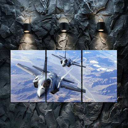 3pcs Fighter Jets Over America Wall Art Set Canvas Framed 50x70cm - High Quality Print 100% Australian Made Wall Canvas Ready to Hang