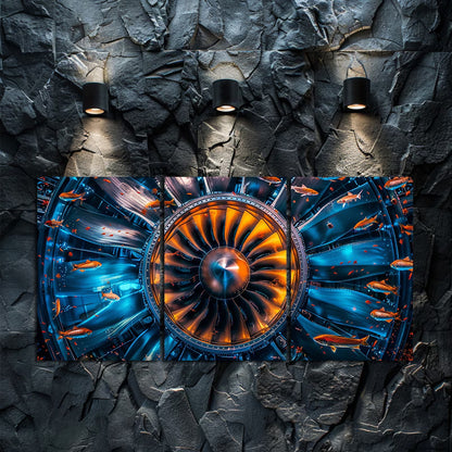 3pcs Inner View of An Aircraft Engine Wall Art Set Canvas Framed 40x60cm - High Quality Print 100% Australian Made Wall Canvas Ready to Hang