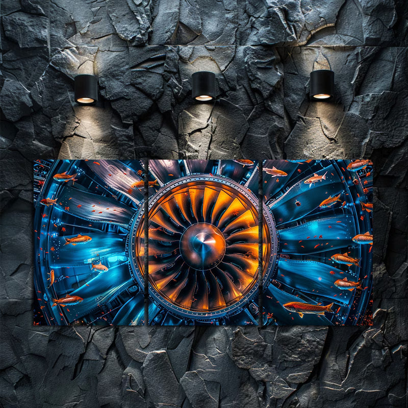 3pcs Inner View of An Aircraft Engine Wall Art Set Canvas Framed 60x90cm - High Quality Print 100% Australian Made Wall Canvas Ready to Hang
