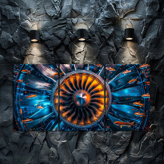 3pcs Inner View of An Aircraft Engine Wall Art Set Canvas Framed 60x90cm - High Quality Print 100% Australian Made Wall Canvas Ready to Hang