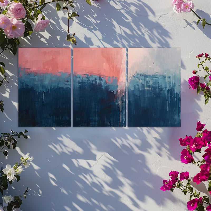 3pcs Dark Blue to Pink Gradient Abstract Design Wall Art Set Canvas Framed 60x90cm - High Quality Print 100% Australian Made Wall Canvas Ready to Hang