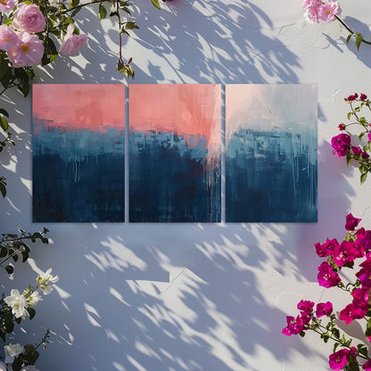 3pcs Dark Blue to Pink Gradient Abstract Design Wall Art Set Canvas Framed 60x90cm - High Quality Print 100% Australian Made Wall Canvas Ready to Hang
