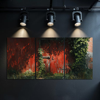 3pcs Rustic Red Wooden Cabin with Vines and Ivy Wall Art Set Canvas Framed 40x60cm - High Quality Print 100% Australian Made Wall Canvas Ready to Hang