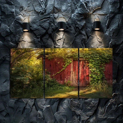 3pcs Old Red Wooden Cabin Covered in Vines Wall Art Set Canvas Framed 40x60cm - High Quality Print 100% Australian Made Wall Canvas Ready to Hang