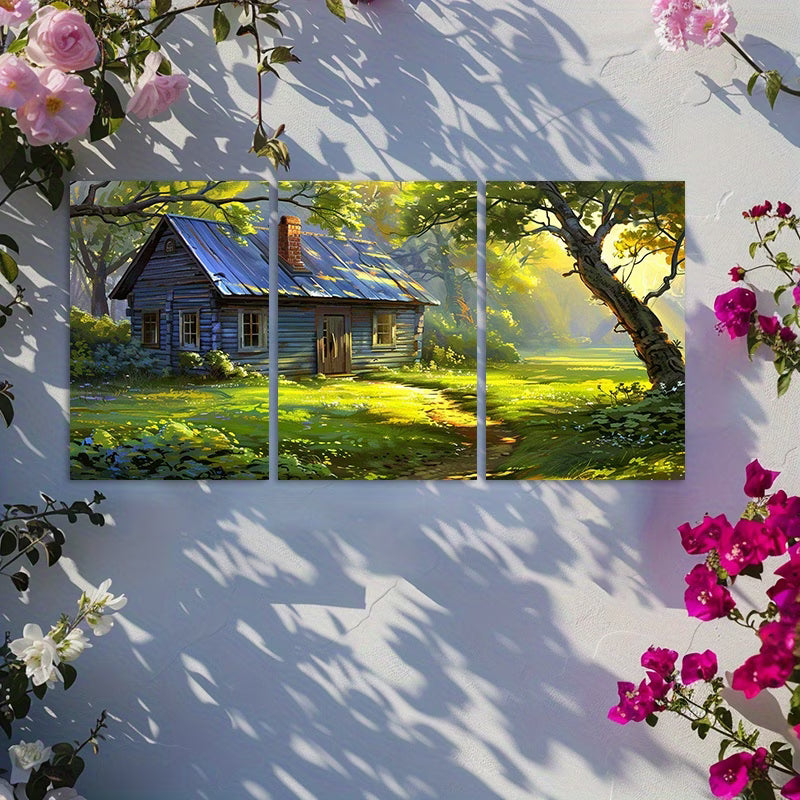3pcs Tranquil Green Lawn and Sunlit Landscape Wall Art Set Canvas Framed 40x60cm - High Quality Print 100% Australian Made Wall Canvas Ready to Hang