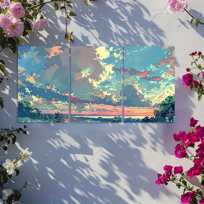 3pcs Anime-Inspired Aurora Skyline Wall Art Set Canvas Framed 60x90cm - High Quality Print 100% Australian Made Wall Canvas Ready to Hang