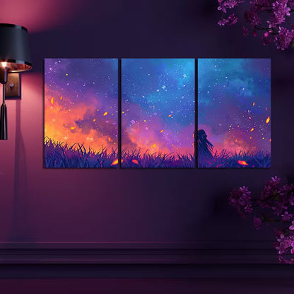 3pcs Beautiful Anime Piece Features a Girl Wall Art Set Canvas Framed 50x70cm - High Quality Print 100% Australian Made Wall Canvas Ready to Hang