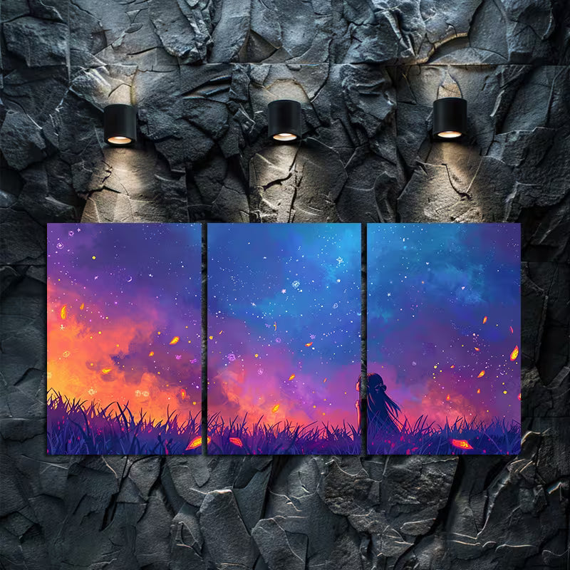 3pcs Beautiful Anime Piece Features a Girl Wall Art Set Canvas Framed 50x70cm - High Quality Print 100% Australian Made Wall Canvas Ready to Hang