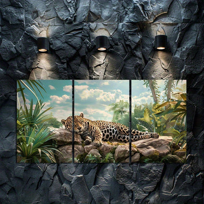 3pcs Beautiful Jaguar Resting on Rocks in Jungle Wall Art Set Canvas Framed 40x60cm - High Quality Print 100% Australian Made Wall Canvas Ready to Hang