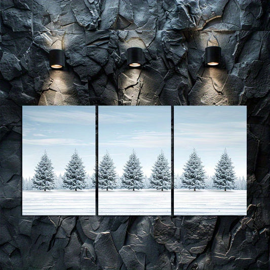 3pcs Snow-Covered Trees in Winter Sky Wall Art Set Canvas Framed 50x70cm - High Quality Print 100% Australian Made Wall Canvas Ready to Hang