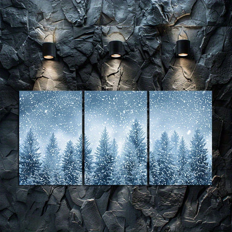 3pcs Snow-Covered Coniferous Trees in Winter Sky Wall Art Set Canvas Framed 60x90cm - High Quality Print 100% Australian Made Wall Canvas Ready to Hang